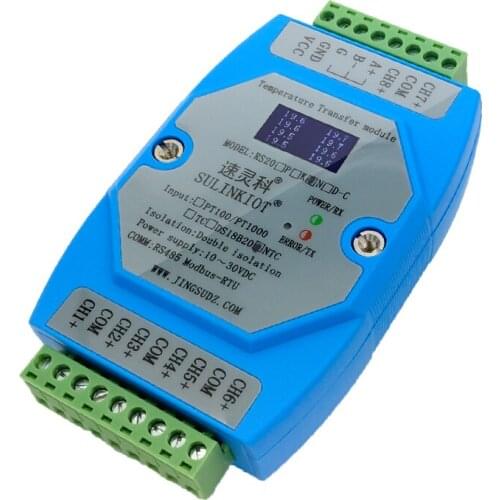 RS20N-C 8-channel Temperature Transmitter NTC 10K Thermistor to RS485 MODBUS-RTU Acquisition Module Support PLC
