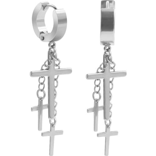 1 Pair Dangle Cross Earring for Men Women Hoop Round Earring With Cross Pendant Stainless Steel Drop Tassel Ear Piercing Jewelry