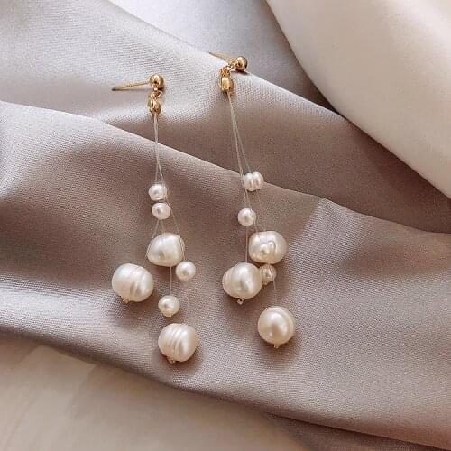 Korea hot sale fashion jewelry handmade string freshwater pearl earrings long fringed earrings for women