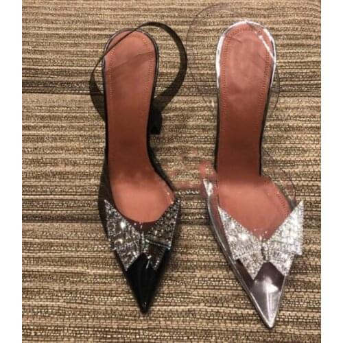 Moraima Snc Clear PVC Patchwork High Heel Shoes Crystal Butterfly-knot Decorations Dress Heels Sexy Wedding Shoes
