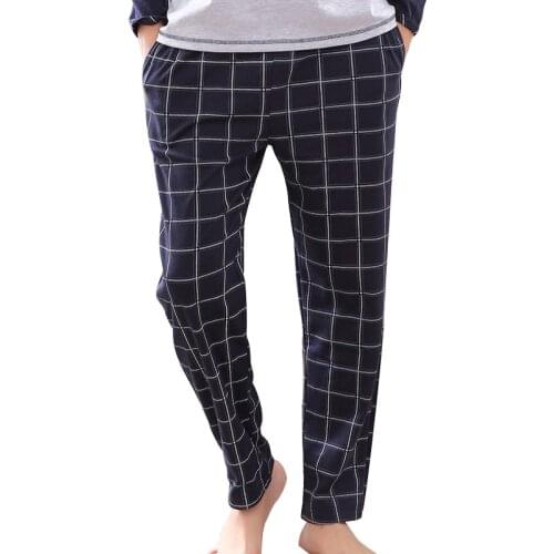 Autumn Winter 100% Cotton Pajama Pants 100-120 Kg Plus Size Plaid Bottom Pants For Men Comfortable Casual Homewear Trousers