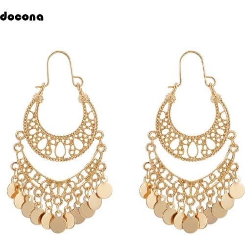 Docona Punk Gold Color Hollow Geometric Drop Dangle Earring for Women Wafer Tassel Pendant Earrings Jewelry Brincos 9199
