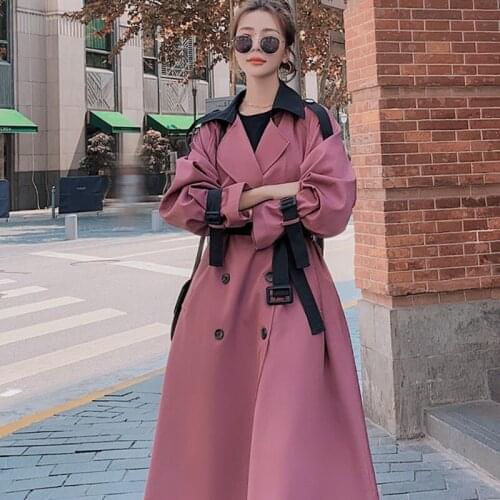 Womens Temperament Popular Windbreaker Jacket Contrast Color Mid-Length Autumn New Style Explosive Casual Loose High Sense MZZ1