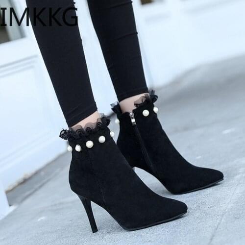 2019 Autumn Winter Women Boots zip High Heels bota feminina Fashion Sexy Pointed Toe Ankle Boots High Heels Botas Mujer A00335