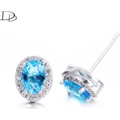 Mysterious oval blue Austrian crystal stud earrings for women chic 585 white gold color & aaa stone brincos wholesale DDe047