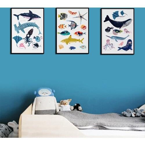 Marine Life Species Educational Wall Art Canvas Painting Childrens Room Nursery Family Decoration Nature Picture Poster