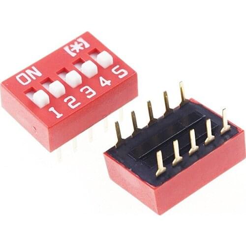 100pcs Dip Switches SPST 5 Position 2.54mm 0.100" pitch Through Hole Slide (Standard) Actuator raised DIP switch 5 Way