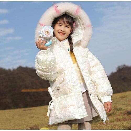 2021 Winter Girls Snowsuit Coat Real Fur Collar Warm Children Down Parkas Thicken Waterproof Kids Clothes Outerwear 5-12 Years