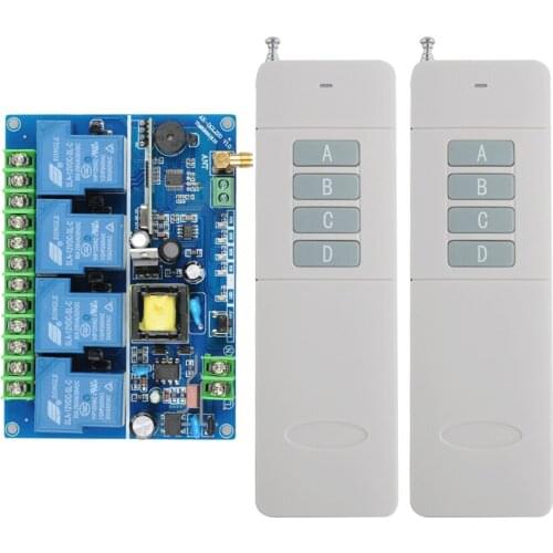 220V 4CH 30A RF Wireless Remote Control System Radio Wireless Lighting Switch 2PCS Long Distance Remote For Industry Equipment