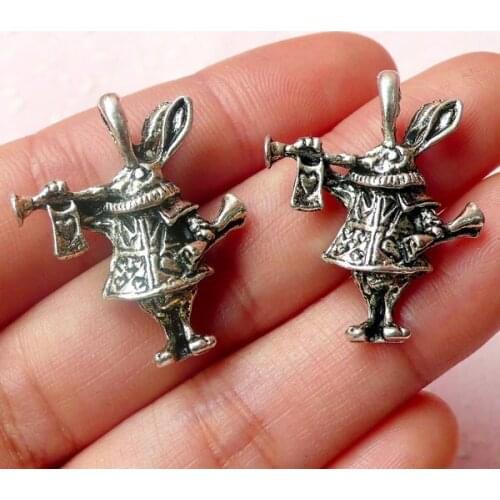 60pcs 3D Wonderland / Bunny Rabbit Charms (28mm x 22mm / Tibetan Silver / 2 Sided) Pendant Bracelet Zipper Pulls Keychain