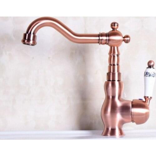 Red Copper 360 Swivel Spout Single Hole Deck Mount Hot & Cold Tap Bathroom Washbasin Sink Faucet Mixer Tap Lnf137