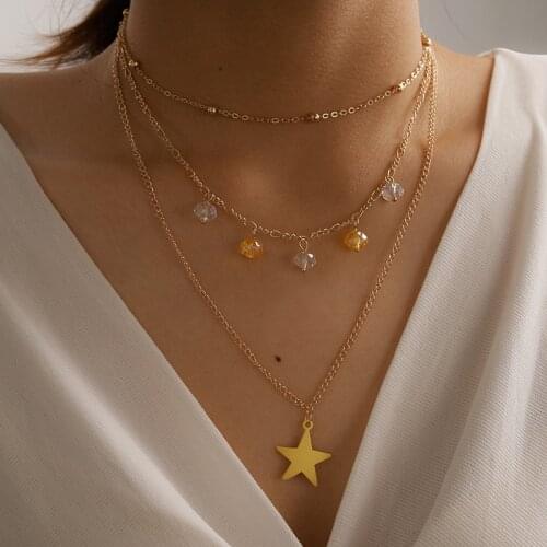 HI MAN Korean Temperament Five-pointed Star Pendant Necklace Cubic Zircon Clavicle Chain Women Jewelry Accessories