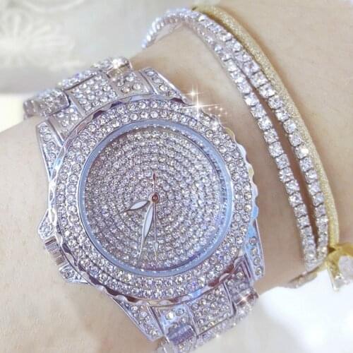 New Bling Ladies Wrist Watches Dress Gold Watch Women Crystal Diamond Watches Stainless Steel Silver Clock Women Montre Femme AA