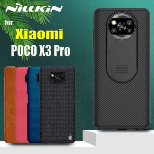 For Xiaomi POCO X3 Pro Case Casing Nillkin Slide Camera Protection Lens Protect Frosted Hard Textured Fiber Flip Leather Cover