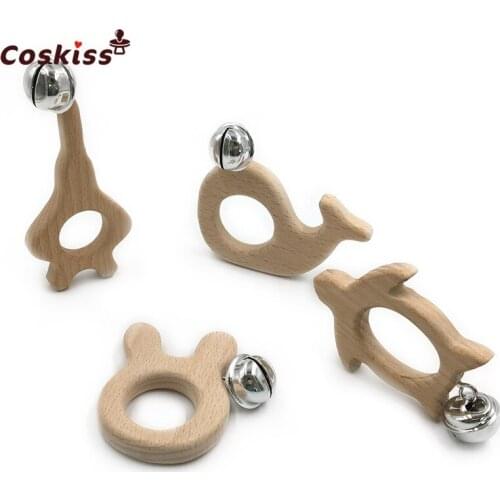 Wooden Teether Handmade Animal Whale Teether Rattle Kids Teething Pendant DIY Baby Teether Toys hand Rabbit teether bells