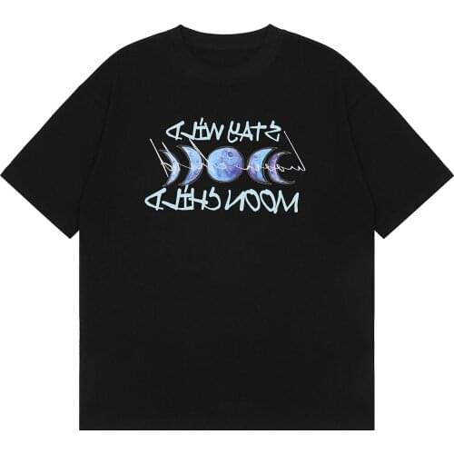 Short Sleeve Tshirts Women Moon Letter Print T-Shirt Men Unisex Hip Hop Harajuku Streetwear Summer T Shirt Cotton Tees