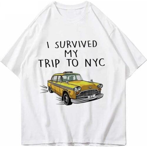 Oversize T Shirts I Survived My Trip To NYC Print T-shirt Hip Hop Loose Tees Tops Streetwear Cotton Men Clothing Drop Shipping