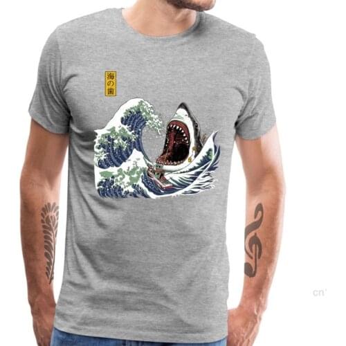 Crazy Shark Tops Tees Men Great Wave Teeth Of Sea T Shirt Summer Fall High Quality Short Sleeve 100% Cotton O Neck Mens TShirt