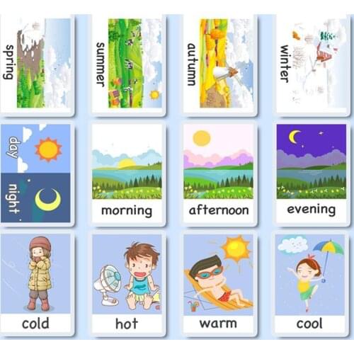 Puzzle Early Learning Card Four Seasons English Word Card Game Gifts Montessori Educational For Kids Flash Memory Learning L2T9
