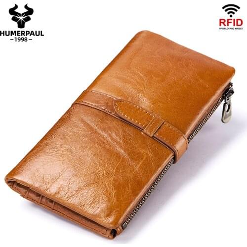 HUMERPAUL 100% Genuine Leather Women Wallet Coin Purse Female Lady Long Card Holder for Clutch Fashion Phone and Money bag