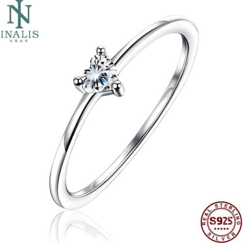 INALIS Sterling Silver 925 Women Rings Simple Heart Zircon Ring For Women Fine Silver Jewelry Engagement Wedding Girl Gifts