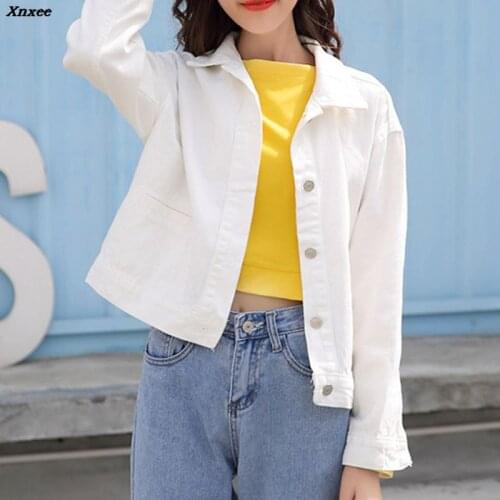 Denim Jacket Women Short Jeans Overcoat Ladies Jackets Tops Turn Down Collar Loose White Jeans Top For Women High Quality