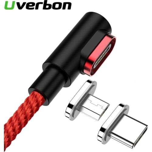 Magnetic USB Cable 90 Degree 3A Micro USB Charging Charger Type C Data Cable for Samsung Huawei Xiaomi Type-C Magnet Charger