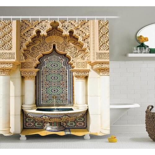 Moroccan Decor Shower Curtain Vintage Building Design Polyester Fabric Bathroom Shower Curtain With Hooks Mildew Waterproof