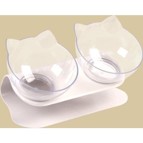 Cat Bowls Transparent Double Bowls Removable Oblique Pet Bowl Non-slip Food Bowl With Protection Cervical Transparent Cat Bowl