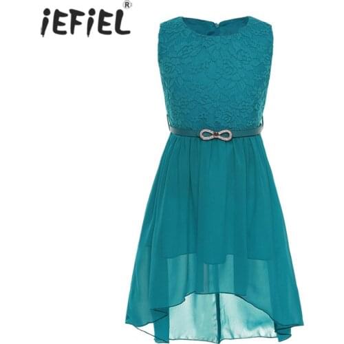 Fashion Elegant Flower Girl Dress Lace Floral Casual Wedding Birthday Party Dress Sleeveless Round Neck Embroidery with Belt