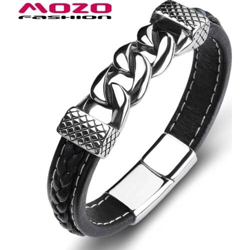 Fashion New Men Popular Bangle Black Leather Stainless Steel Charm Bracelets Maale Cross Lattice Punk Jewelry