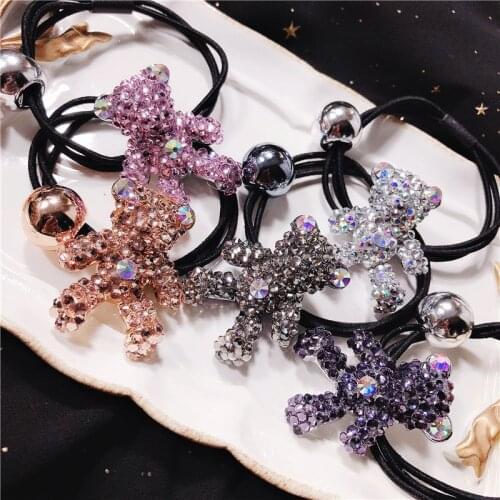 Fashion Simple Girls Rhinestone hair accessories Sweet little bear headband rubber band elastic hair bands 2020 1pcs