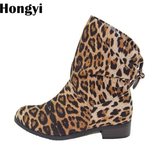 Hongyi Fashion Women Boots leopard print Martin Boots Back Zipper Ankle Boots Platform Shoes Black Woman