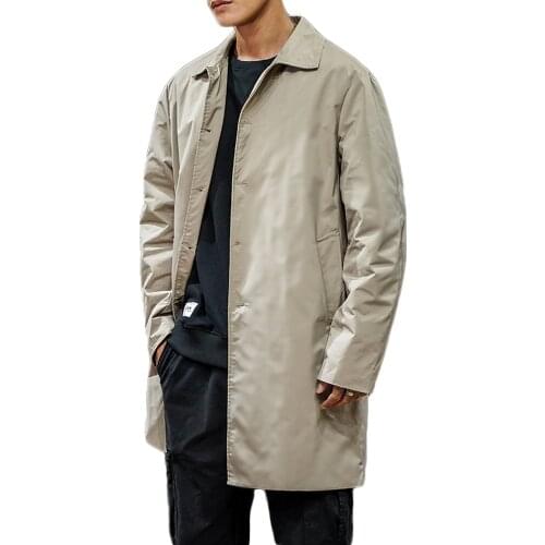 Mens Jackets 2021 Spring Single Breasted Medium-Long Trench Coat Male Solid Color Khaki Coat Windbreaker Plus Size 4XL 5XL