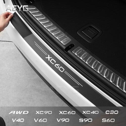 Carbon Fiber Car Rear Bumper Trunk Guard Protective Stickers Decals Films For Volvo S60 S90 XC40 XC60 XC90 V40 V60 V90 AWD C30