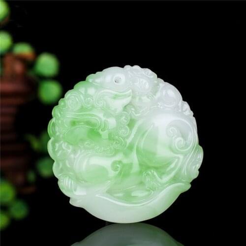 Natural Green White Jade Pixiu Pendant Necklace Chinese Hand-Carved Jadeite Fashion Charm Jewelry Accessories Amulet Men Women