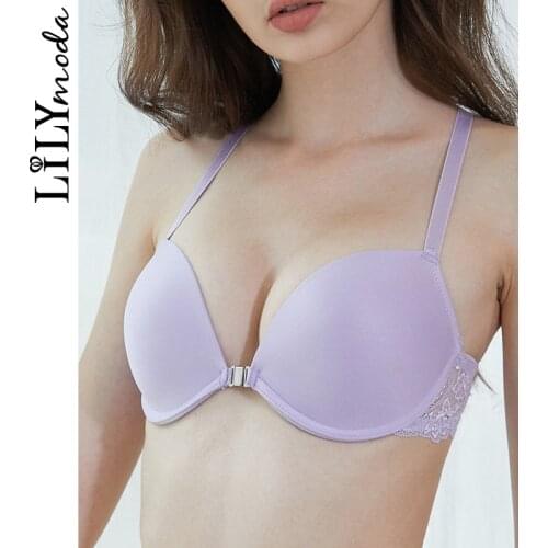 New Sexy Seamless Smooth T-shirt Bra For Women Lace Back Push Up Front Closure Y-line Straps Female Brassiere Lingerie Underwear