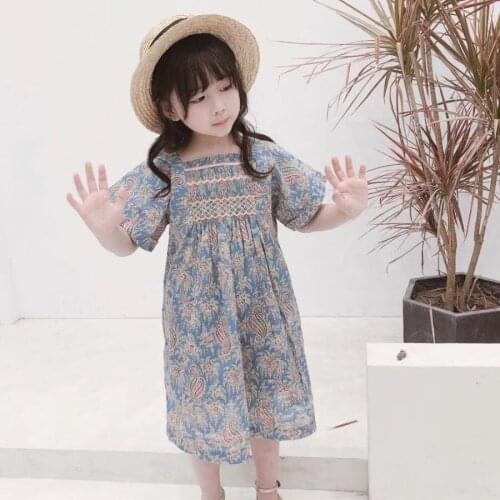 Baby girls clothes kids dresses Smocking design 100% cotton floral print dress soft high quality girl dress