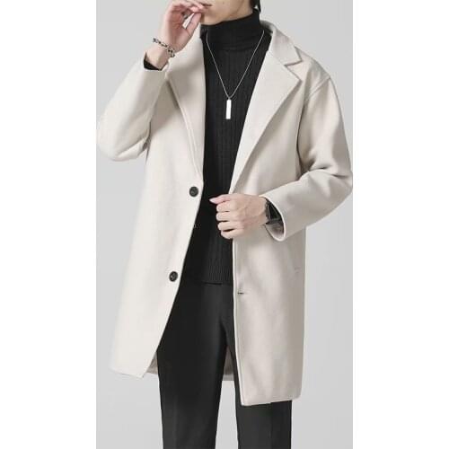 Autumn/Winter New British Style Solid Mid-length Men Wool Woolen Jacket Men Slim Fit Trench Coat Business Overcoat Male