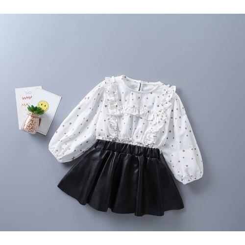 2-7 years high quality girl clothing set 2020 new autumn fashion polka dot pattern shirt + leather skirt kid children clothing