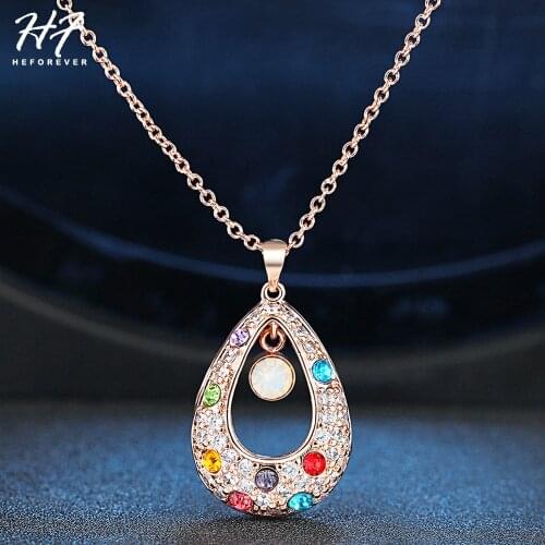 Multicolour Peacock Pendant Necklace For Women Double Layer Waterdrop Austrian Crystal Rose Gold Color Fashion Jewelry N022
