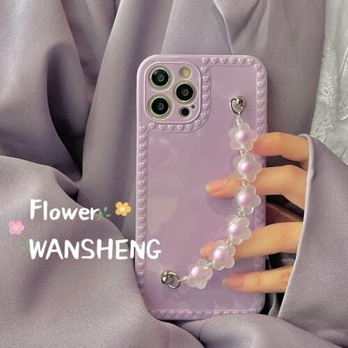 Purple Silicone flower chain phone csae for iphone 12pro max 11 11pro max soft cover for iphone X XS max XR 7 8 plus SE 2020