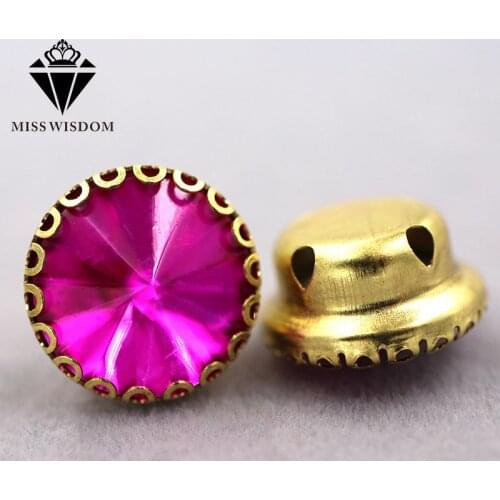 New arrival Rose Round shape glass crystal sew on rhinestones gold base lacy claw rhinestone strass Diy clothing accessories