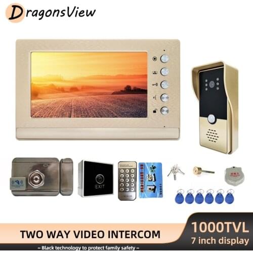 DragonsView 7 inch Home Video Intercom with Lock 1000TVL Video Door Phone Home Access Control System Electric Lock Night Vision