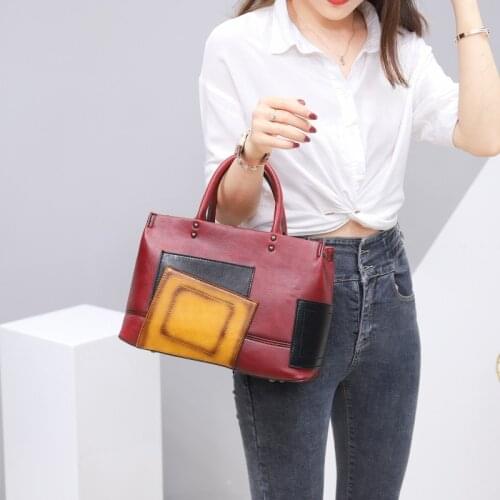 Vintage Handbag Women Shoulder Panelled Design Satchels Tote Pu Leather Crossbody Bags Fashion Casual Big Capacity Ladies Bag