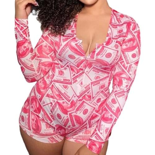 Sexy Bodysuit Womens Floral Long Sleeve Bodycon Bandage Jumpsuit Bodysuit Romper Casual Leotard Tops Sleepwear