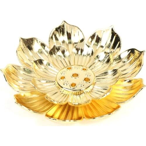 Gold Incense Burner Stick Holder Buddhism Lotus Line Incense plate Base Temples