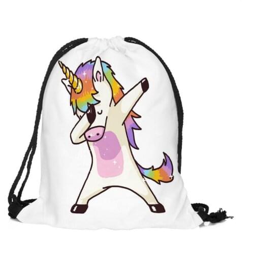 1Piece Women Multi-style Travel Backpack Cute Unicorn 3D Printing Drawstring Bags