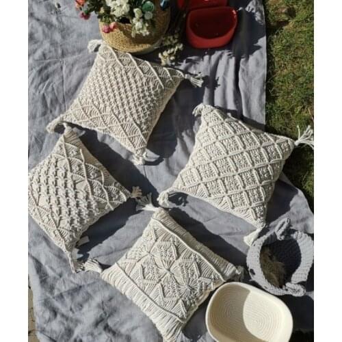45x45cm 100% Cotton Macrame Handmade Cotton Thread Pillow Covers Geometry Bohemia Cushion Covers Home Decor Custom Size