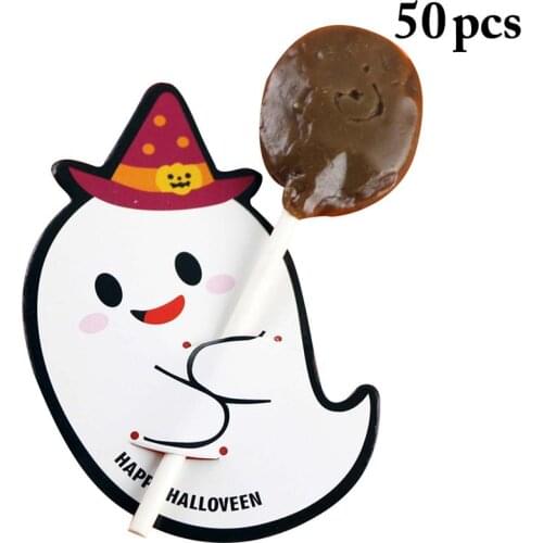 50Pcs Pumpkin Ghost Cartoon Candy Lollipop Decoration Cards For Kids Halloween Party Supplies DIY Candy Gift Accessories